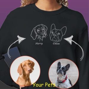Custom Pet Embroidered Sweatshirt – Personalized Line Art of Your Dog or Cat