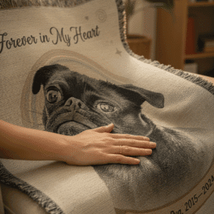 Personalized Pet Memorial Woven Blanket | Custom Dog Photo Art Throw