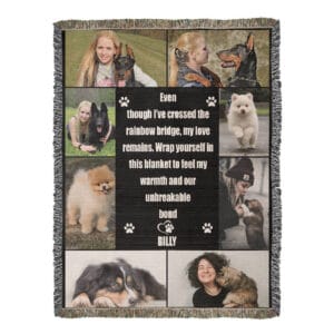 Personalized Dog Memorial Blanket - Custom Pet Photo Woven Throw - Premium Cotton Sympathy Gift for Loss of Dog